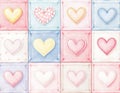 Pastel Watercolor Hearts with Soft Grid Pattern and Romantic Valentine\'s Day Illustration