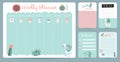 Pastel weekly calendar planner with llama,alpaca,cactus.Can use for printable,scrapbook,diary