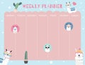 Pastel weekly calendar planner with llama,alpaca,cactus,glasses