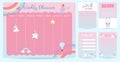 Pastel weekly calendar planner with unicorn,rainbow,glasses