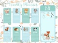 Pastel weekly planner with wild,bear,tree, squirrel, tiger,flower,porcupin and tree