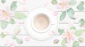 Pastel white morning background vector illustration with coffee cup