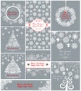 Pastel xmas greeting cards with paper snowflakes