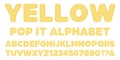 Pastel yellow popit alphabet and numbers set in fidget toy style. Pop it font design as a trendy silicone toy for fidget