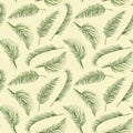 Pastel yellow tropical leaves watercolor seamless pattern with exotic plants. Hand drawn palm branches illustration Royalty Free Stock Photo