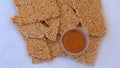 Pasteli  with sesame, honey, peanut . Royalty Free Stock Photo