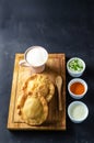 Pastelito traditional venezuelan food with coffee and sauce Royalty Free Stock Photo