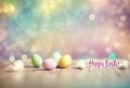 pastellic background with bokeh effect and the writing happy easter. Royalty Free Stock Photo