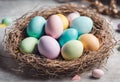 pastellic easter eggs in a nest. Royalty Free Stock Photo