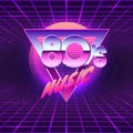 Paster template for retro party 80s. Neon colors. Vintage electronic music flyer. Vector illustration Royalty Free Stock Photo