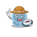 Pasteurella mascot design style of explorer using a compass during the journey