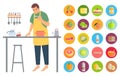 Hobby of Man, Male Cooking Food in Kitchen Vector