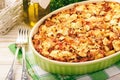 Pastitsio -greek casserole with pasta, meat, tomatoes and feta cheese.