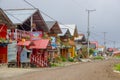 PASTO, COLOMBIA - JULY 3, 2016: some nice and colorfull wood houses with tin roof on the shore of lago la cocha