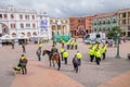 PASTO, COLOMBIA - JULY 3, 2016: some policeman standing on the central square of the city