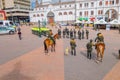 PASTO, COLOMBIA - JULY 3, 2016: some policeman standing in the central square preparing an exhibition