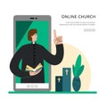 The pastor conducts church services online. Concept Church and Liturgy online. Internet Church, Landing page template. Royalty Free Stock Photo