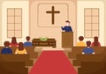 Pastor Giving a Sermon of God in Cassock at a Catholic Church from Pulpit and Baptism in Flat Cartoon Illustration Royalty Free Stock Photo