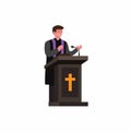 Pastor, priest, preacher speaking in podium with bible, cartoon flat illustration vector isolated in white background Royalty Free Stock Photo