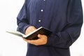 Pastor priest reading holy bible over white Royalty Free Stock Photo