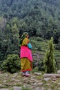 INDIA, Himachal Pradesh, Manali, SHEPHERDESS, REGIONAL COSTUME, MOUNTAIN, HIMALAYA