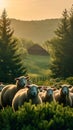 Pastoral beauty, sheep grazing harmoniously, creating a peaceful farm Royalty Free Stock Photo