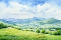 Pastoral Harmony: Rolling Hills in Watercolor