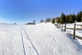 A Pastoral Scene Of Snow Covered Fences Royalty Free Stock Photo