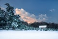 Pastoral snow scene.