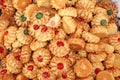 Pastries and almond biscuits with icing and candied fruit for sa