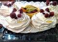 Pastries, cakes with fruit and cream