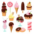 Pastries cakes and ice cream icon set