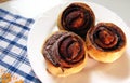 Pastries with cocoa on a white plate