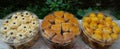 Pastries that are usually served during Eid. Kue kacang, kue nastar and kue mawar. Indonesian pastries. Royalty Free Stock Photo