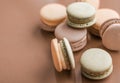 French macaroons on cream beige background, parisian chic cafe dessert, sweet food and cake macaron for luxury confectionery brand