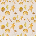 Pastry Bakery Croissant Seamless Pattern - Golden Colors