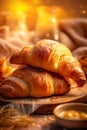 drink bokeh morning cup background breakfast background table croissant food bakery space. Generative AI.