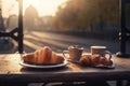 drink food croissant table france cup breakfast paris bar french. Generative AI.