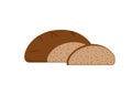 Pastry bread from rye, brown bakery food, bun. Circle loaf with cut slice. Vector illustration Royalty Free Stock Photo