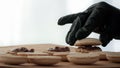 Pastry Chef Baking Macarons Cookies In Kitchen Indoors, Closeup Royalty Free Stock Photo