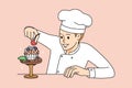 Pastry chef decorate cupcake Royalty Free Stock Photo