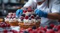 Pastry Chef Decorating Cupcakes With Fresh Berries Royalty Free Stock Photo