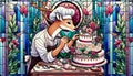 Pastry Chef Deer Decorating a Tiered Wedding Cake Royalty Free Stock Photo