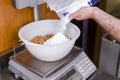 Pastry chef prepares hazelnut cake