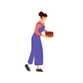 Pastry chef, woman with cake flat color vector faceless character