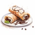 Delicious Chocolate-filled Crepe With Cream And Mint