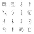 Pastry cooking utensils line icons set