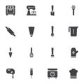 Pastry cooking utensils vector icons set