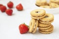 Pastry desert jam cookie with strawbey jam isolated , sweet snack Royalty Free Stock Photo