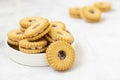 Pastry desert jam cookie with strawbey jam isolated , sweet snack